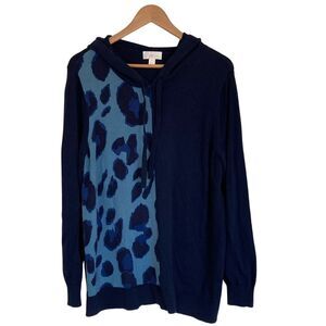 Belle by Kim Gravel Womens Pullover Long Line Hooded Sweater Size XL‎ Navy Camo